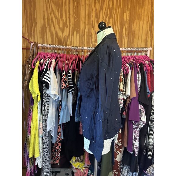 Vince Camuto Navy Blue Polka Dot Soho Pindot Blazer Button Closure Sz 2 NWOT - Picture 6 of 10